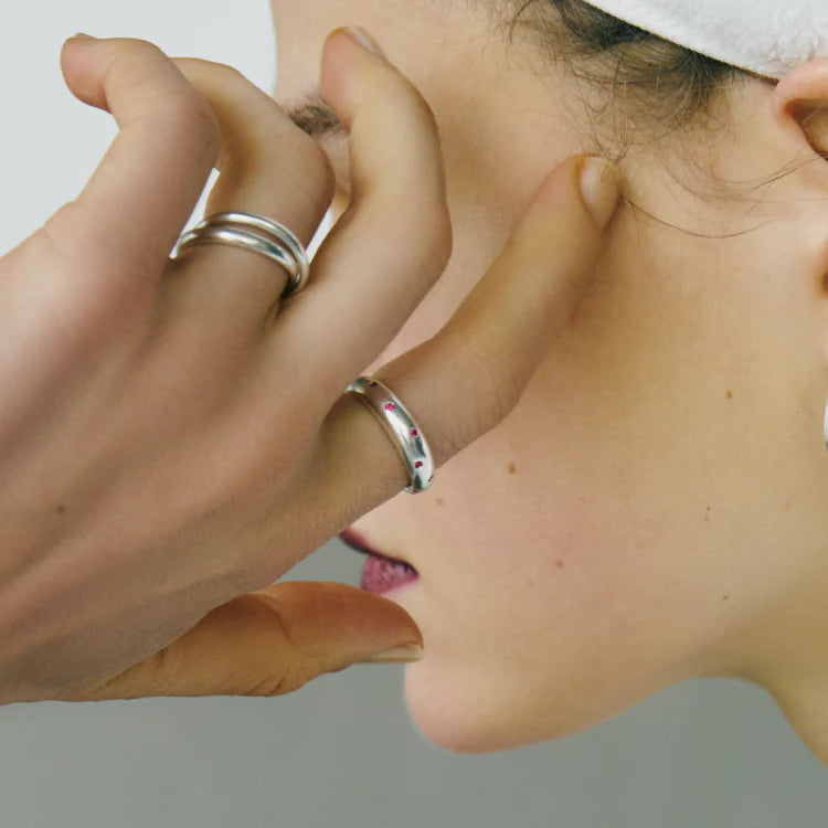 波點星鑽戒指 SV (紅寶石)