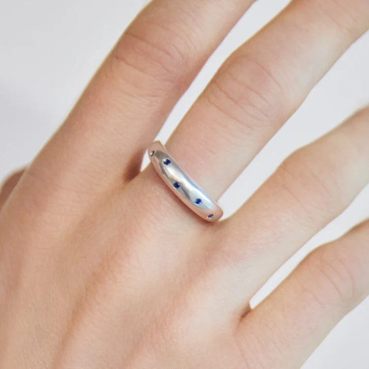 波點星鑽戒指 SV (藍寶石)