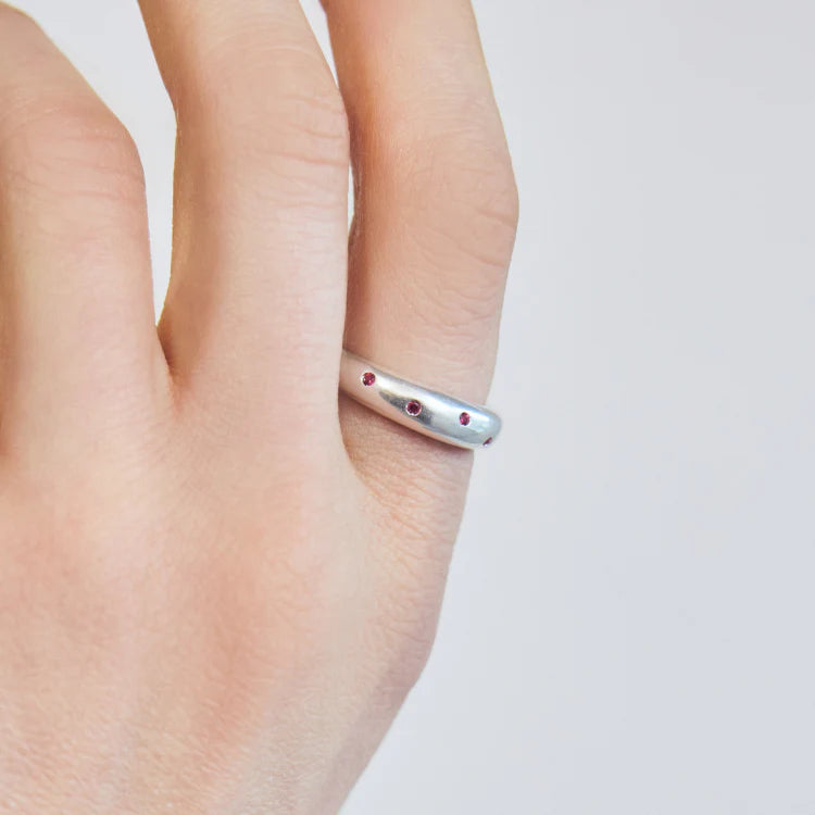 波點星鑽戒指 SV (紅寶石)