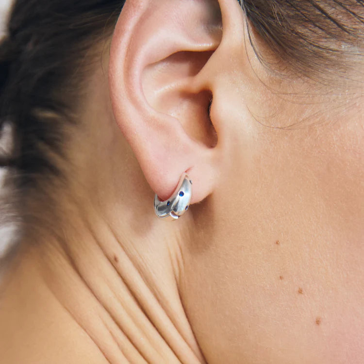 波點星鑽耳環 SV (藍寶石)
