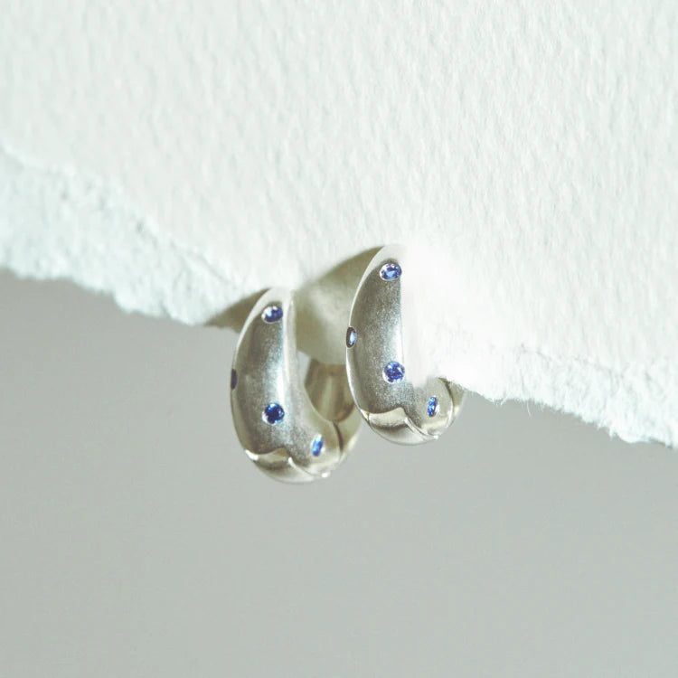 波點星鑽耳環 SV (藍寶石)