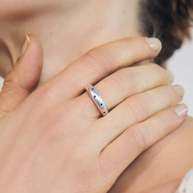 波點星鑽戒指 SV (藍寶石)