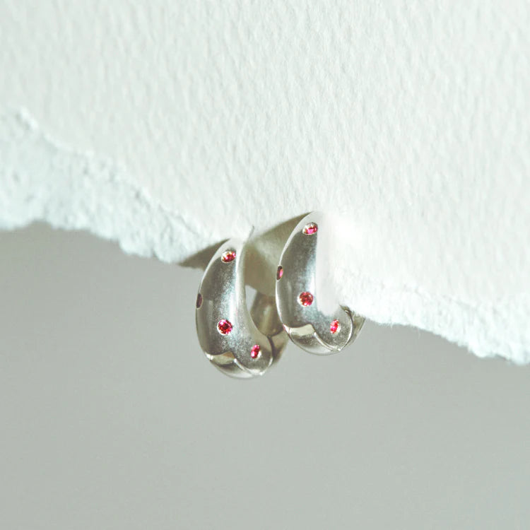 波點星鑽耳環 SV (紅寶石)