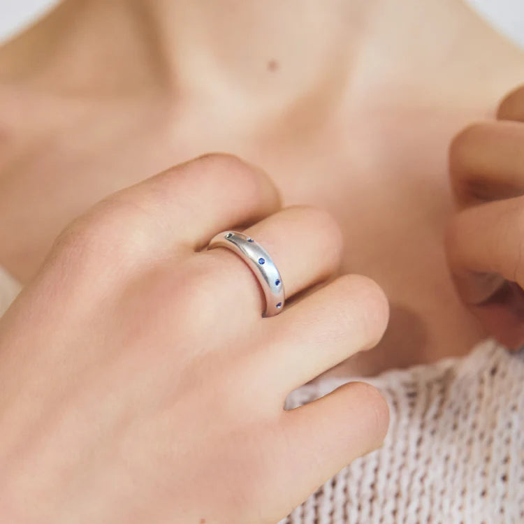 波點星鑽戒指 SV (藍寶石)