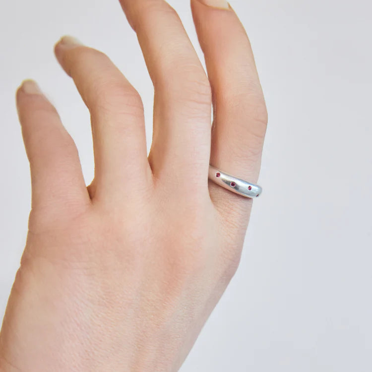 波點星鑽戒指 SV (紅寶石)