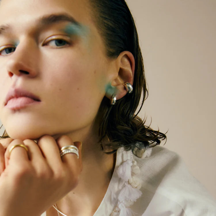 波點星鑽耳環 SV (藍寶石)